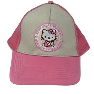 Hello Kitty Trucker Hat Pink Mesh Cap Embroidered Patch Snapback NWT Sanrio